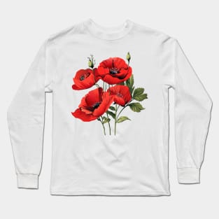 Red poppies flowers, beautiful poppy watercolor Holiday Decoration Birthday gifts and presents, american, traditional, anniversary, memory Long Sleeve T-Shirt